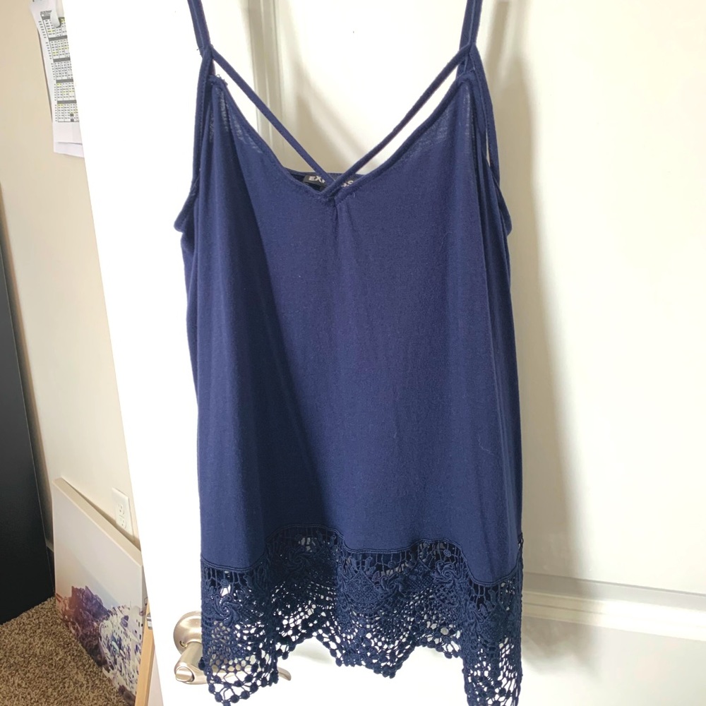 Express - Navy tank top with lace hem detail